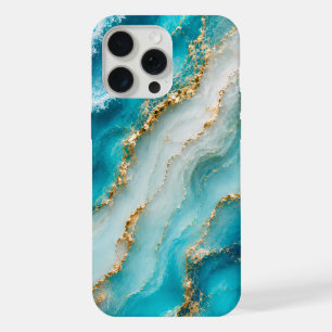 Luxury Turquoise Agate Marble with Gold Veins iPhone 15 Pro Max Case