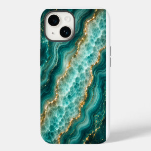 Luxury Turquoise Agate Marble with Gold Veins iPhone 14 Case