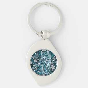 Luxury Turquoise Crystal Cat Silver Frame Keychain