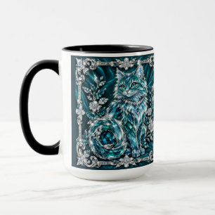 Luxury Turquoise Crystal Cat Silver Frame Mug