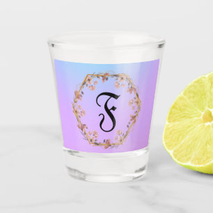 Luxury Turquoise floral gradient monogram name Shot Glass