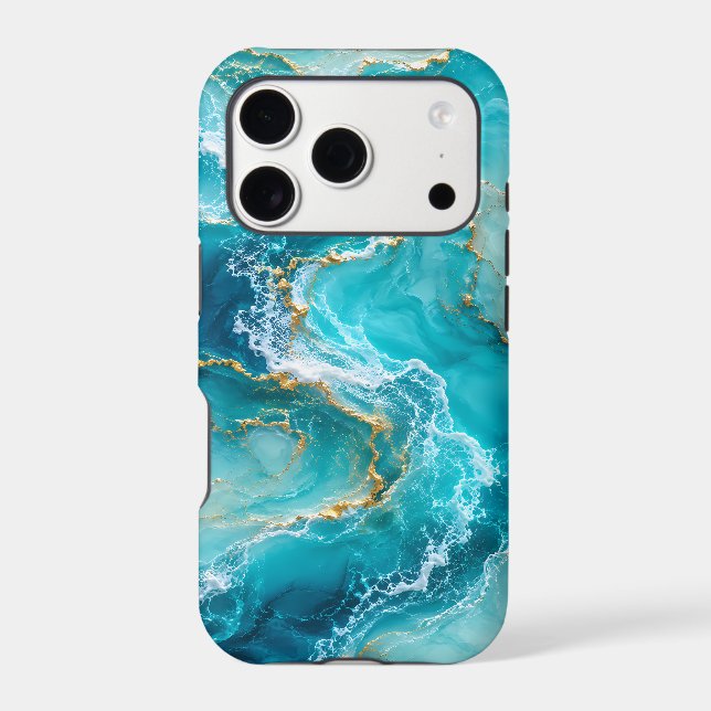 Luxury Turquoise Ocean Marble with Gold Foil Waves (Back)