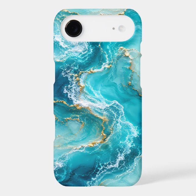 Luxury Turquoise Ocean Marble with Gold Foil Waves (Back)