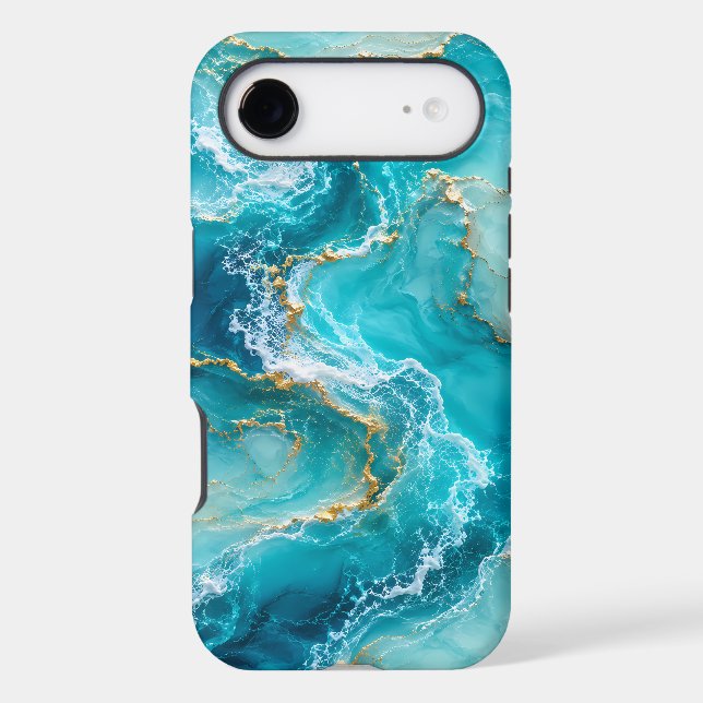 Luxury Turquoise Ocean Marble with Gold Foil Waves (Back)