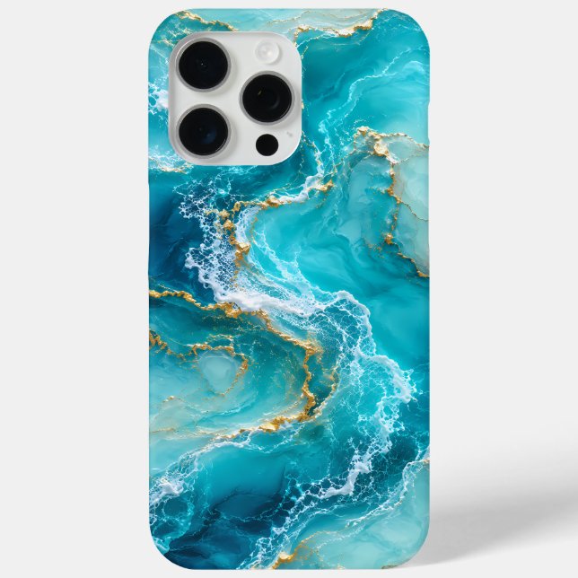 Luxury Turquoise Ocean Marble with Gold Foil Waves Case-Mate iPhone Case (Back)