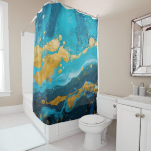 Luxury Turquoise Teal Blue and Gold Fluid Marble