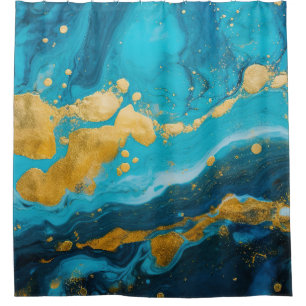 Luxury Turquoise Teal Blue and Gold Fluid Marble