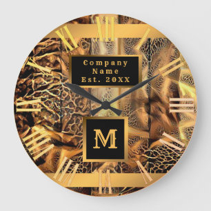 Luxury Unique Wood Gold Monogrammed Large Clock