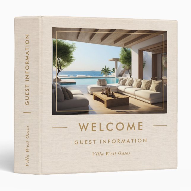 Luxury Vacation Welcome Informations Beige Linen Binder (Front/Spine)