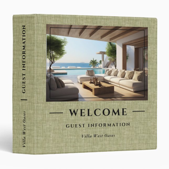 Luxury Vacation Welcome Informations Green Linen Binder (Front/Spine)