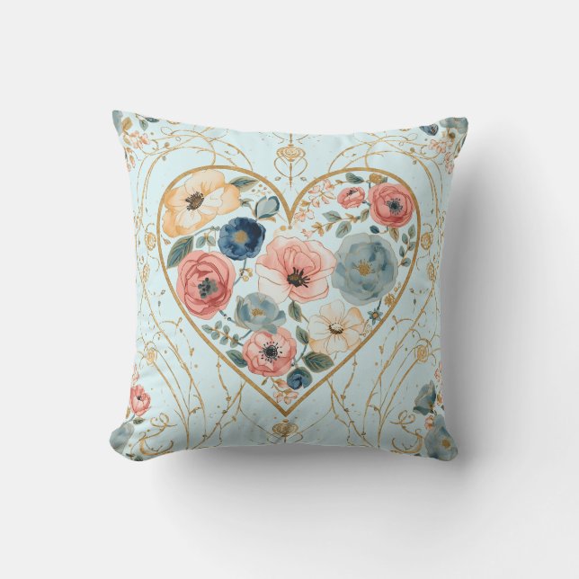Luxury, Valentine's Day, Flowers of My Heart Throw Pillow (Front)