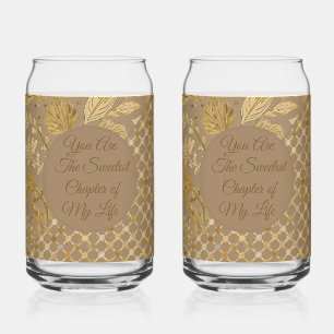 Luxury,Valentine's Day,Gold Flowers,Pixels Pattern Can Glass