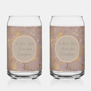 Luxury, Valentine's Day,Gold Purple Taupe Flowers Can Glass