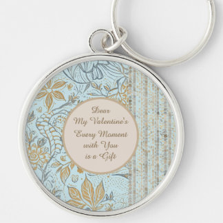 Luxury, Valentine's Day,Gold Soft Blue Flowers Art Keychain
