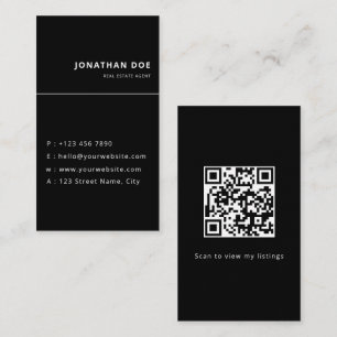 Luxury Vertical Black QR Code Realtor  Business Card