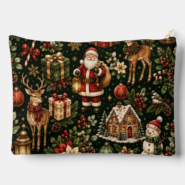 Luxury Vintage Christmas Holiday Pattern Accessory Pouch (Back)