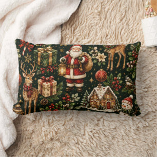 Luxury Vintage Christmas Holiday Pattern Lumbar Pillow