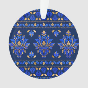 Luxury Vintage Damask Ornament - Blue and gold