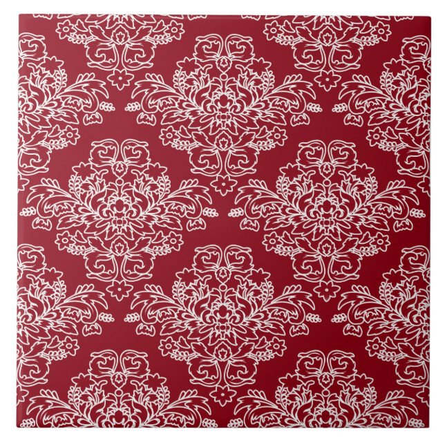 Luxury, vintage, elegant, red, white, floral tile (Front)