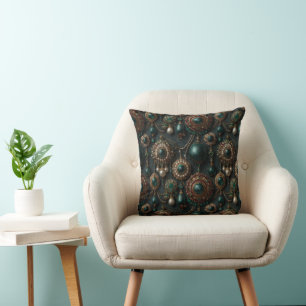 Luxury Vintage Emerald and Pearl Jewellery Pattern Throw Pillow