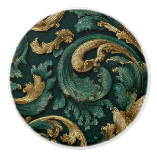 Luxury Vintage French Baroque Emerald Green Gold  Ceramic Knob