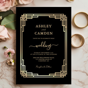 Luxury Vintage Gold Frame Wedding Invitation