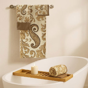 Luxury Vintage Gold Ornate Paisley Persia Heritage Bath Towel Set