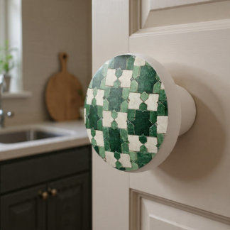 Luxury Vintage Moroccan Zellige Emerald Green Ceramic Knob