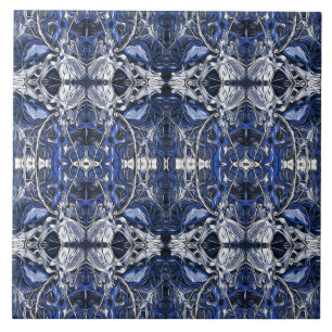 Luxury, vintage, navy blue, white, grey pattern tile