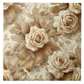 Luxury Vintage Victorian Floral Rich Gold Roses Tile