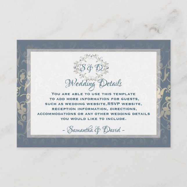 Luxury Vintage Wedding Reception Details Card (Front)