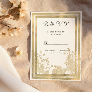 Luxury vintage white gold floral RSVP  Invitation