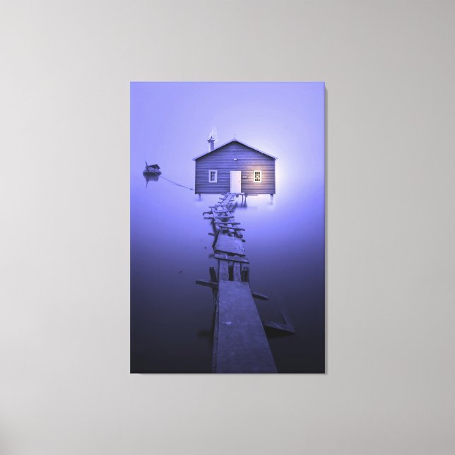 Luxury Wall Art Peaceful Calm Boat House on Lake (Front)