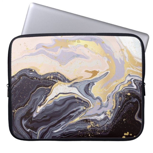 luxury wallpaper. Pink and black marble and gold a Laptop Sleeve (Front)