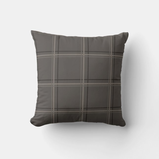 Luxury Warm Charcoal Windowpane Plaid Throw Pillow (Front)