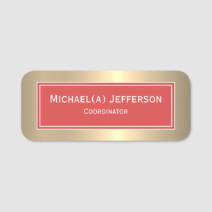 Luxury Warm Golden Background and Bold Tomato Red Name Tag
