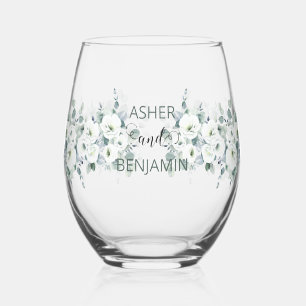 Luxury watercolor Botanic Ivy Spring leave Wedding Stemless Wine Glass