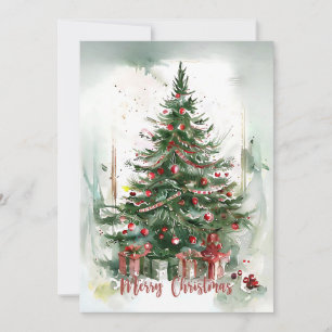 Luxury Watercolor Christmas Tree Holiday Card