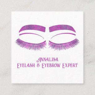Luxury Watercolor Eyelash & Brow Beauty, Purple Square Business Card