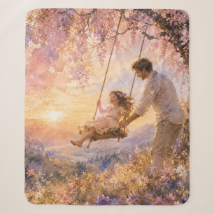 Luxury Watercolor Father and Daughter Swing Sherpa Blanket