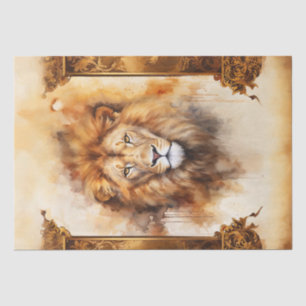 Luxury Watercolor Lion Portrait with Ornate Frame Tissue Paper