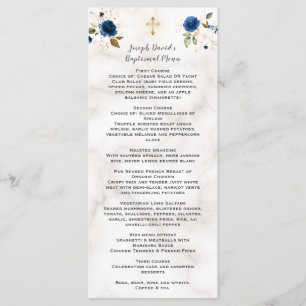 Luxury Watercolor Navy Blue Gold Floral Baptism Me Menu