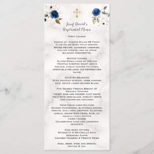 Luxury Watercolor Navy Blue Gold Floral Baptism Menu