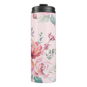 Luxury Watercolor Pink Roses Aesthetic Thermal Tum Tumbler