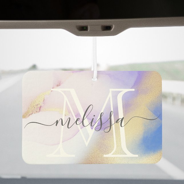 Luxury Watercolor Purple Gold Name Monogram Air Freshener (Creator Uploaded)