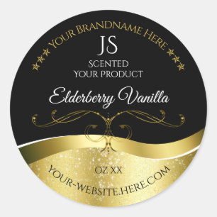 Luxury Wavy Gold Decor Dark Black Monogram Label