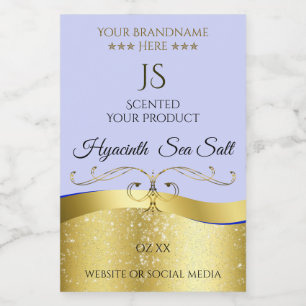 Luxury Wavy Gold Light Blue Monogram Product Label