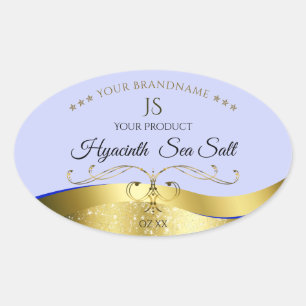 Luxury Wavy Gold Light Blue Monogram Product Label