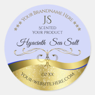 Luxury Wavy Gold Light Blue Monogram Product Label