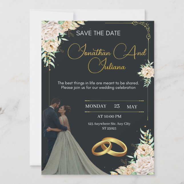 Luxury Wedding Invitation Black and Gold (Front)